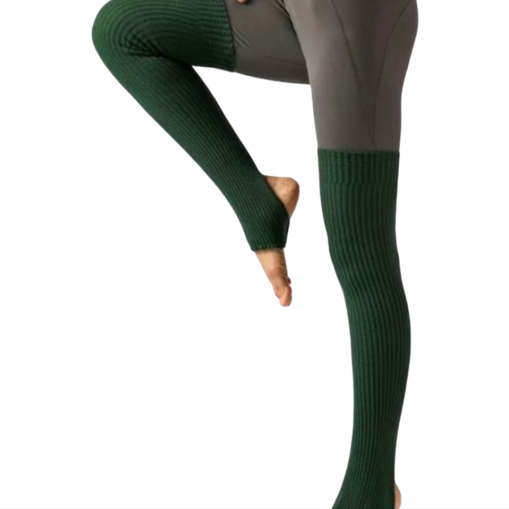 LEGG WARMERS FOREST GREEN THIGH HIGH RIBBED ACRYLIC